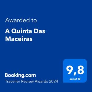 a blue text box with the words awarded to a quinilla class maas at A Quinta Das Maceiras 
