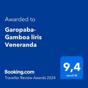 En logo, et sertifikat eller et firmaskilt på Garopaba- Gamboa liris Veneranda