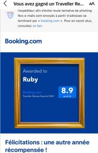 Certifikát, hodnocení, plakát nebo jiný dokument vystavený v ubytování Ruby