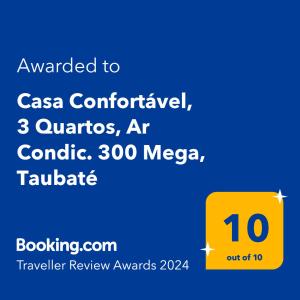 Πιστοποιητικό, βραβείο, πινακίδα ή έγγραφο που προβάλλεται στο Casa Confortável, 3 Quartos, Ar Condic. 300 Mega, Taubaté
