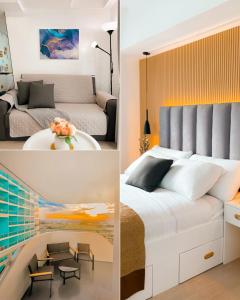 - deux images d'une chambre avec un lit et d'un salon dans l'établissement JD Serviced Suite at Azure North Pampanga, à San Fernando