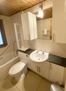 a bathroom with a white toilet and a sink at Maple Lodge 11 Hot Tub & Sauna in York