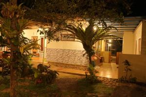 a person standing outside of a house at night at FAREL HOMESTAY KAWAHIJEN in Banyuwangi