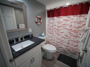 A bathroom at The Red Haven at Conneaut Lake
