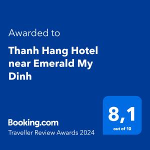 uma mensagem de texto com as palavras: obrigado, pendure o hotel perto da esmeralda, a minha bebida em Thanh Hang Hotel near Emerald My Dinh em Hanói