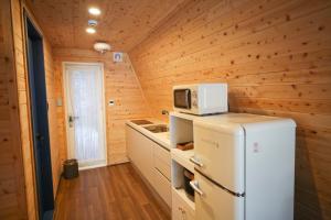 的住宿－Damyang Lisa Forest Village，小厨房配有冰箱和微波炉。