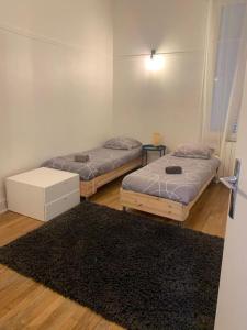 奧爾良的住宿－MARTROI Cœur de Ville，配有地毯的客房内的两张床