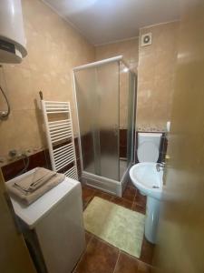 a bathroom with a shower and a toilet and a sink at CENTAR in Brčko