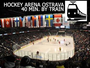 Arena hokejowa z tłumem oglądającym mecz hokejowy w obiekcie Hotel Terasa we Frydku-Mistku