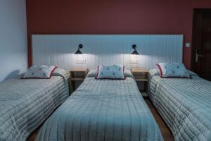 een slaapkamer met 2 bedden en kussens erop bij Hostal Julio Cesar in La Virgen del Camino