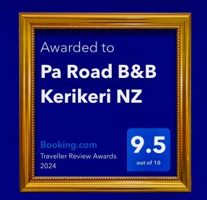 Certifikát, hodnocení, plakát nebo jiný dokument vystavený v ubytování Pa Road B&B Kerikeri NZ