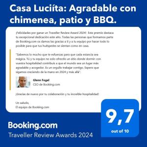 Certifikát, hodnocení, plakát nebo jiný dokument vystavený v ubytování Casa Luciíta: Agradable con chimenea, patio y BBQ.