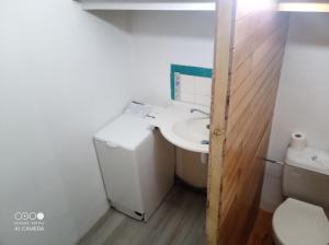 a bathroom with a sink and a toilet at Village où il fait bon de vivre in Mauléon-Barousse