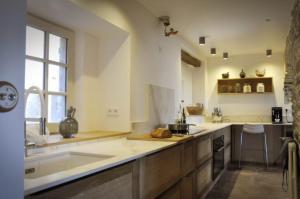 a large kitchen with a sink and a counter at La Grande Combe in Saint-Izaire