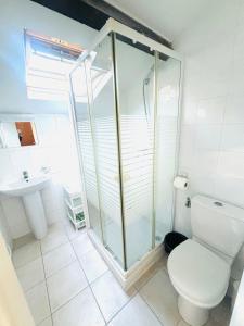 a bathroom with a shower and a toilet and a sink at Villa Reine in Nice