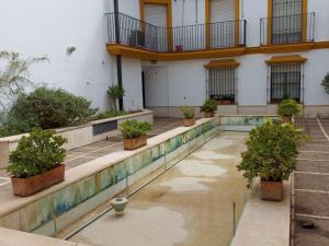 an empty courtyard with potted plants in a building at Apartamento Azahar Alfonso XII in Seville