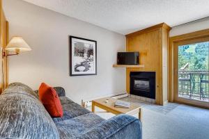 uma sala de estar com um sofá e uma lareira em Lift House Lodge, Lionshead, Studio Condo em Vail
