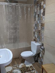 y baño con aseo y lavamanos. en Apartamento Turístico Monteceli, en Gata