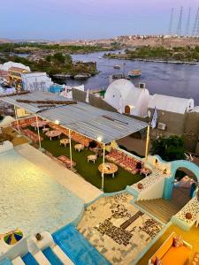 an aerial view of a water park with a pool at Nubian palace in Aswan