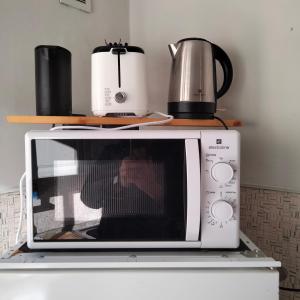 un forno a microonde appoggiato su un bancone di Daniele's flat 2 in Venice a Mestre