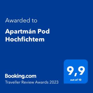 Certifikát, hodnocení, plakát nebo jiný dokument vystavený v ubytování Apartmán Pod Hochfichtem