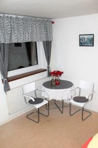 une chambre avec une table, des chaises et une fenêtre dans l'établissement Apartmá Adam, à Rokytnice nad Jizerou
