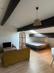 uma sala de estar com um sofá e uma cama em Le Maurice - appartement centre-ville em Valence