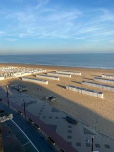 widok na plażę z budynkami i ocean w obiekcie Cocotte au zoute w mieście Knokke-Heist