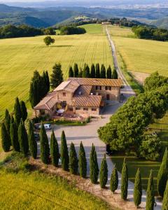 widok z powietrza na willę z cyprysami w obiekcie Casalchino-Fattoria La Torre w mieście San Gimignano
