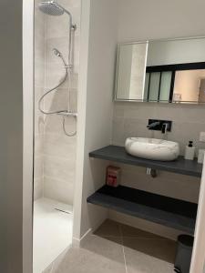 a bathroom with a sink and a shower at Bordeaux cosy home in Bordeaux