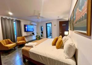 Petkanché的住宿－Casa Ekinox，一间酒店客房,配有一张床和一台电视