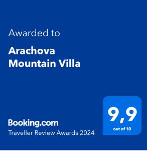Πιστοποιητικό, βραβείο, πινακίδα ή έγγραφο που προβάλλεται στο Arachova Mountain Villa