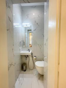 a white bathroom with a toilet and a sink at Stupartska 9 - Premium Old Town Residence in Prague