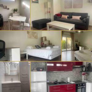 a collage of photos of a living room and a kitchen at T2 Saint Laurent in Orléans