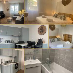 un collage de fotos de un dormitorio y un baño en Le Cocon Urbain *T2* + Parking en Orléans