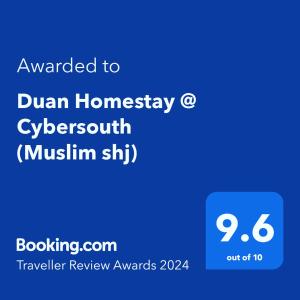 Certifikat, nagrada, logo ili neki drugi dokument izložen u objektu Duan Homestay @ Cybersouth (Muslim shj)