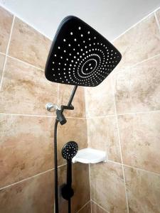 a shower with a shower head in a bathroom at Hidden GEM W1 king bed &2 queens in Winston-Salem