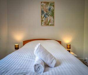 ein Schlafzimmer mit einem Bett mit zwei Handtüchern darauf in der Unterkunft Le théatre du Cours in Grenoble