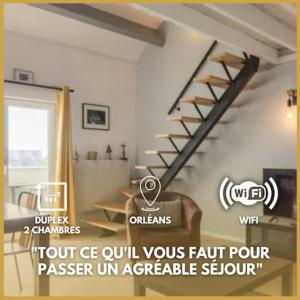 a set of stairs in a living room at Le Duplex Ensoleillé du Parc * Parking * Balcon * in Orléans