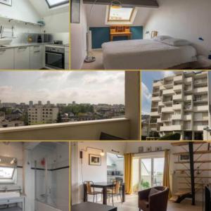 een collage van foto's van een slaapkamer en een appartement bij Le Duplex Ensoleillé du Parc * Parking * Balcon * in Orléans