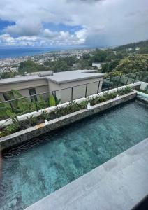 an overhead view of a swimming pool on a house at La tête dans les airs, les pieds dans l’eau! in Saint-Denis