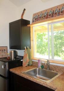 a kitchen counter with a sink and a window at The Barn House in Eureka Springs