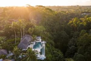 uma vista aérea de uma casa na floresta em Jacques 5 Villas Complex Ubud em Ubud