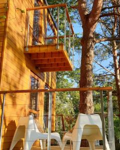Casa de madera con árbol y balcón en Beskid na Drzewie en Tylawa