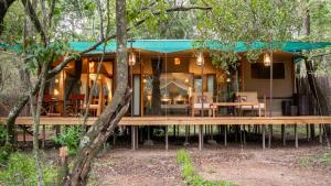 ein Haus im Wald mit blauem Dach in der Unterkunft Soroi Luxury Migration Camp in Sekenani