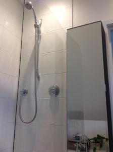 a shower with a shower head in a bathroom at The Old Smithy in Duneton