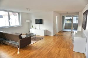 チューリッヒにあるBalcony Suite in Central Zurich SH2,4Rのリビングルーム(ソファ、テレビ付)