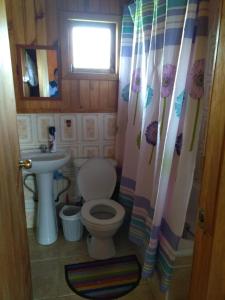 ein kleines Bad mit WC und Waschbecken in der Unterkunft Casa in Quellón