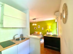- une cuisine avec un évier et un comptoir dans l'établissement Studio de la gare, à Aix-en-Provence