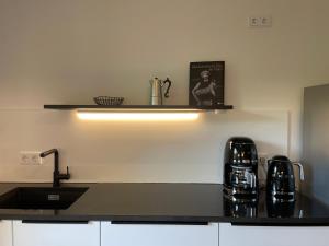 a kitchen with a sink and a counter top at Moderne Ferienwohnung mit Zugspitzblick in Grainau